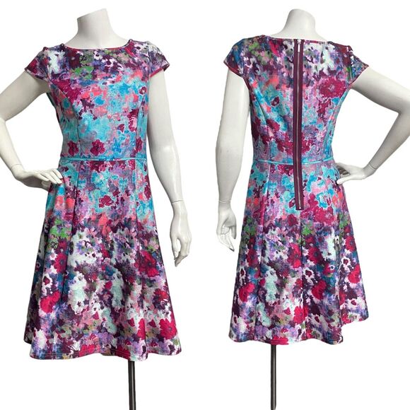 Adrianna Papell Dresses & Skirts - ADRIANNA PAPELL Multi Aqua Floral Scuba Womens Sz 4 Fit & Flare Cocktail Dress